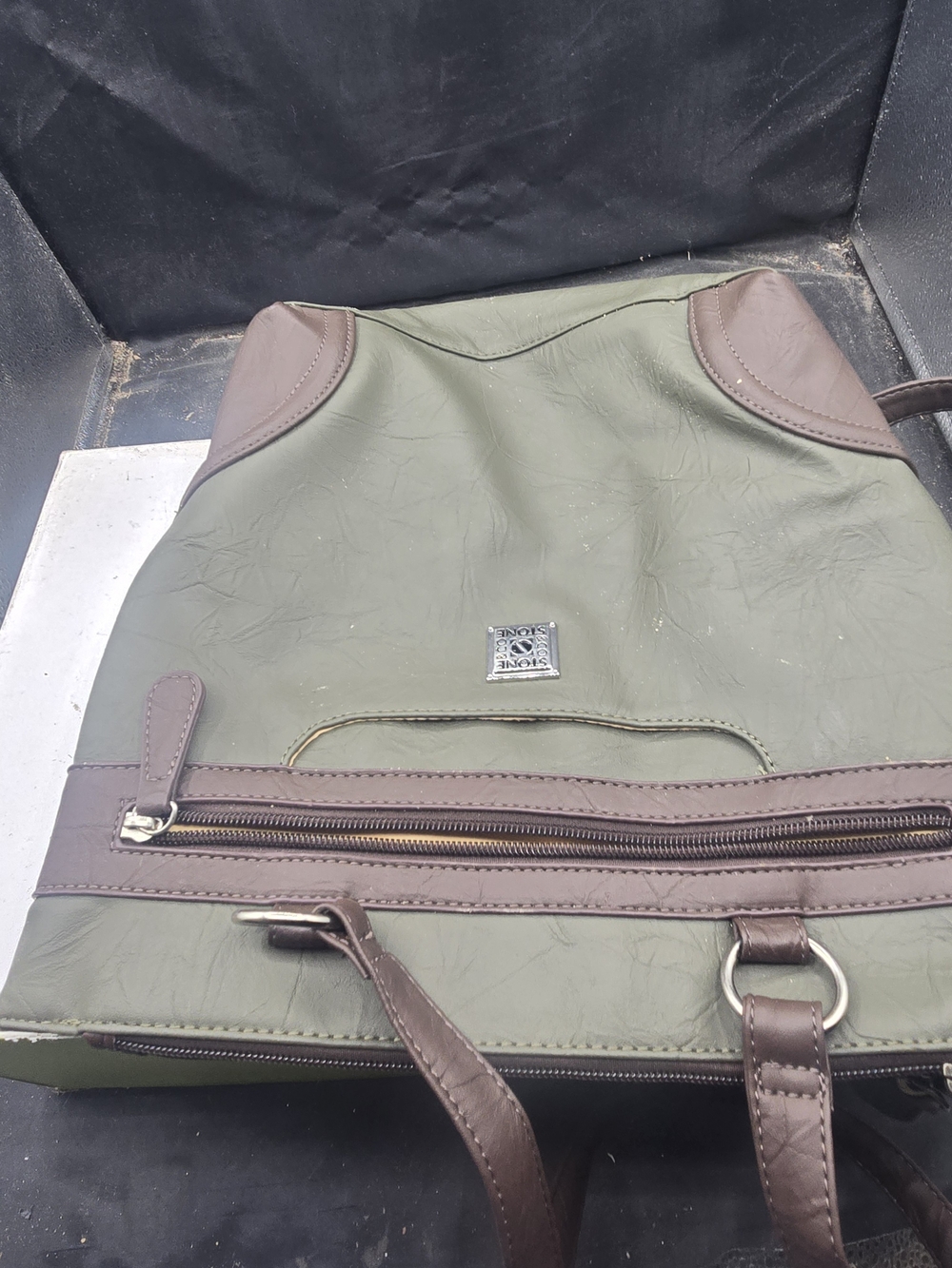 Stone & Co. Olive Green Backpack with Brown Trim